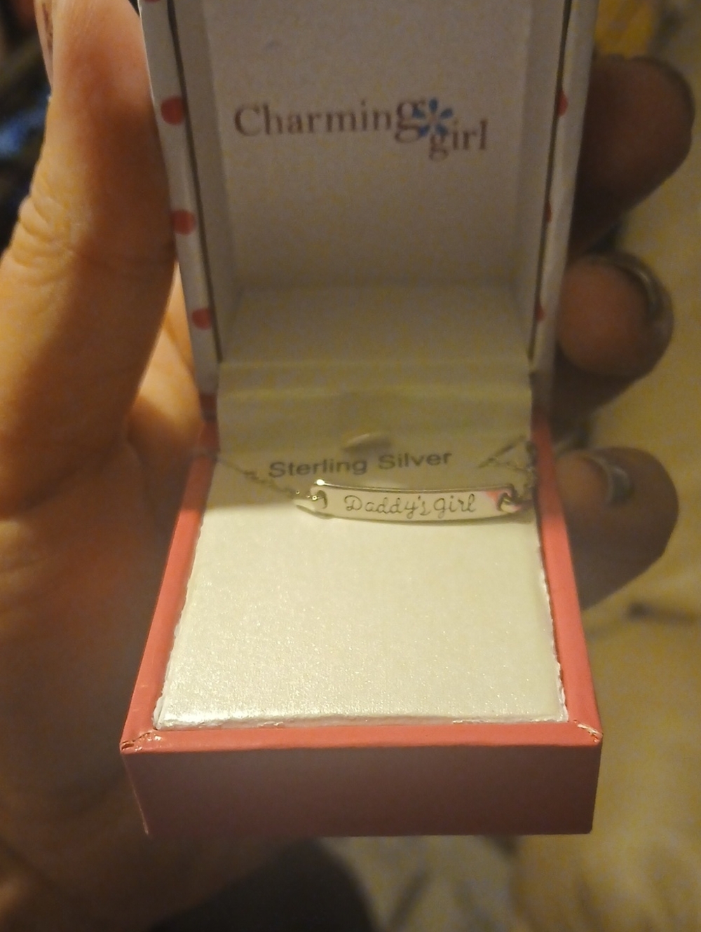 Sterling Silver "Daddy's Girl" Bar Necklace - Pink Accents